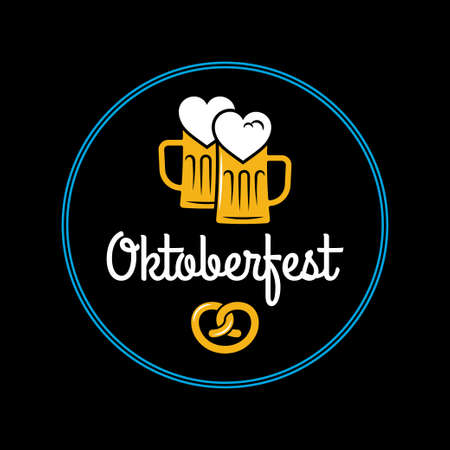 Oktoberfest beer mugs  on blackのイラスト素材