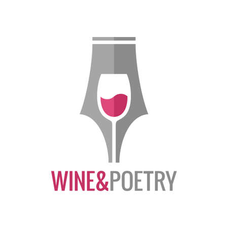 Wine glass pen concept. Wine and poetry logoのイラスト素材
