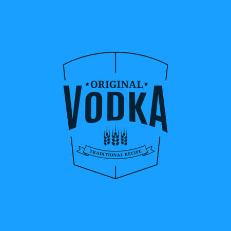 Vodka logo design. Glass of vodka label on blueのイラスト素材