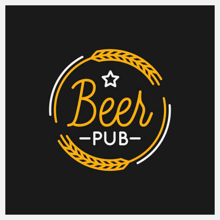Beer pub logo. Round linear logo of beer on blackのイラスト素材