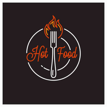 Hot Food . Round linear of hot fork an plateのイラスト素材
