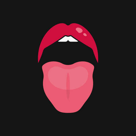 Open mouth women. Lips and tongue illustration  on blackのイラスト素材