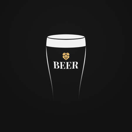 Beer glass logo with beer hop on black backgroundのイラスト素材