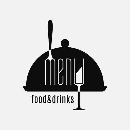 Food and drinks sign. Fork and glass on whiteのイラスト素材