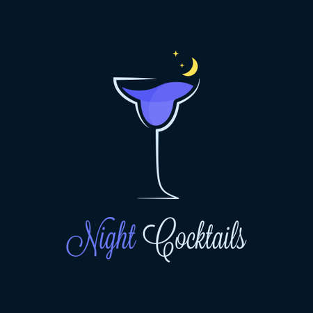 Night cocktail icon. Cocktail glass night on darkのイラスト素材