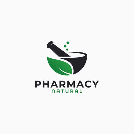 Pharmacy logo with herbal leaf on whiteのイラスト素材