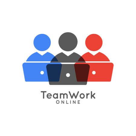 Online teamwork with people and laptopsのイラスト素材