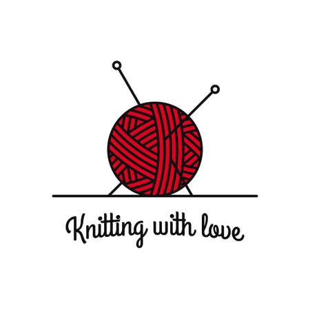 Knitting with knitting ball and needlesのイラスト素材