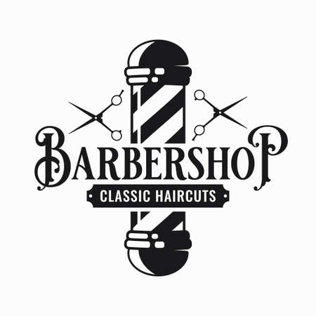 Barber shop sign with barber scissors and poleのイラスト素材