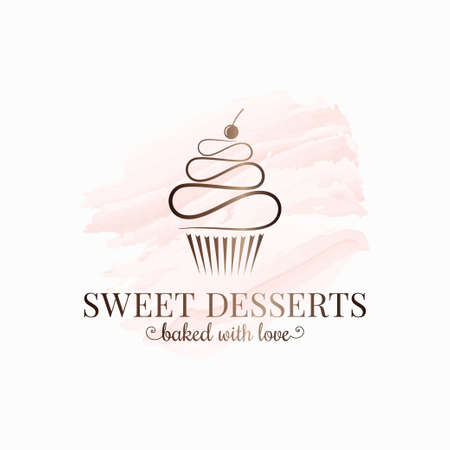 Cupcake watercolor logo design on white backgroundのイラスト素材