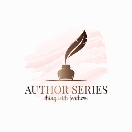 feather and ink watercolor logo on whiteのイラスト素材