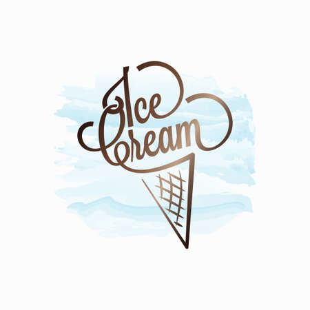Ice cream in the waffle cone logo watercolorのイラスト素材