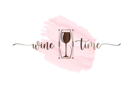 Wine glass hourglass art watercolor logo designのイラスト素材