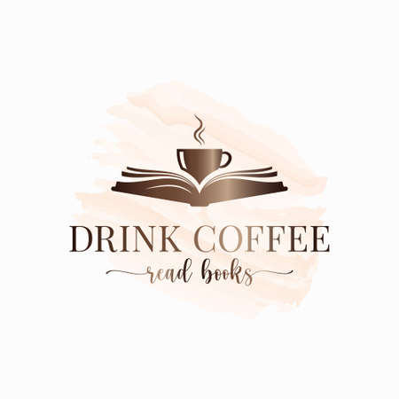 Coffee cup with book read watercolor concept.のイラスト素材
