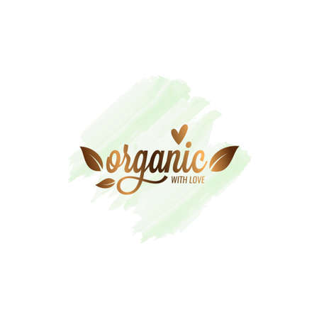 Organic watercolor logo with heart and leafsのイラスト素材