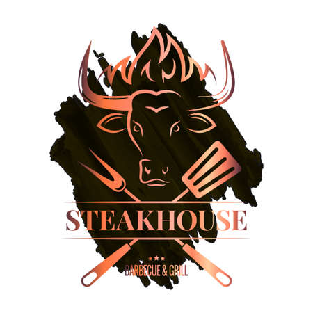 steak watercolor  with bull head on darkのイラスト素材
