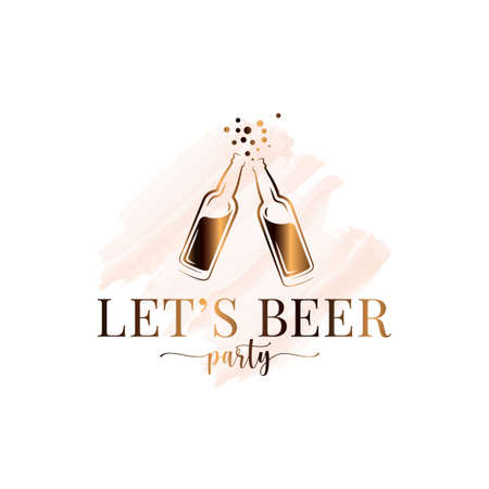 Beer bottle splash watercolor logo on whiteのイラスト素材