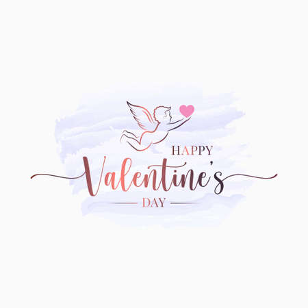 Valentines day watercolor card with cupid on whiteのイラスト素材
