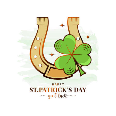 Patrick day card with lucky horseshoe on whiteのイラスト素材