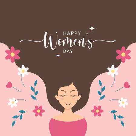 Womens day card with women and flowers vectorのイラスト素材