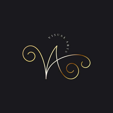 VA letters logo. Gold VA vintage logo on blackのイラスト素材