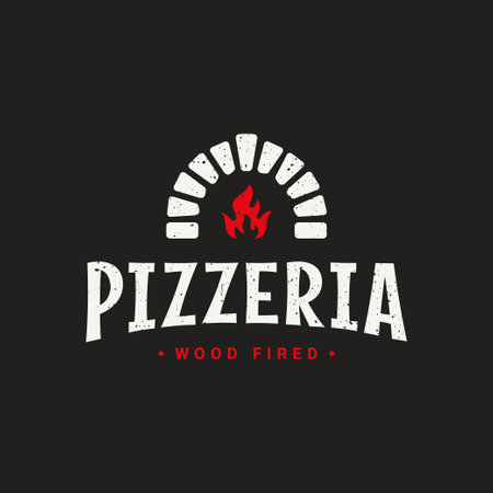 Pizza logo with pizzeria oven shovel on blackのイラスト素材