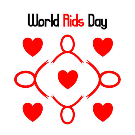 this is an illustration of four red ribbons and lots of love around them for world aids day showing our concern for aids sufferers, to always support and love themのイラスト素材