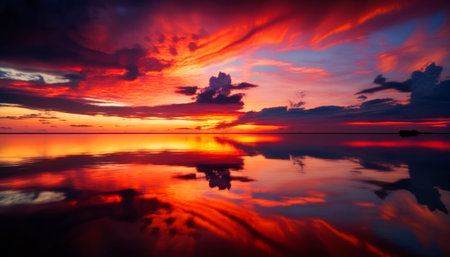 Beautiful sunset over the sea with reflection in water. Nature composition.の素材