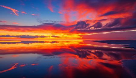 Beautiful sunset over the sea with reflection in water. Nature composition.の素材