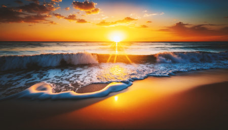 Footprints in the sand on the beach at sunset. Beautiful natural background.の素材