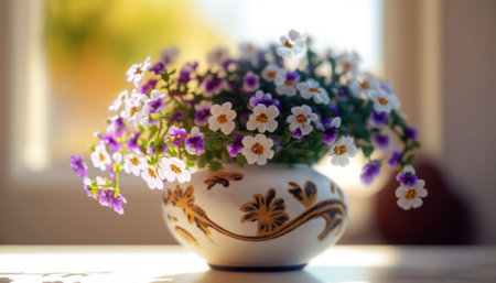 flowers in a vase on the windowsill, selective focusの素材