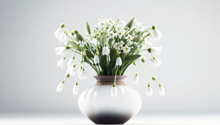 Bouquet of snowdrops in a vase on a white backgroundの素材
