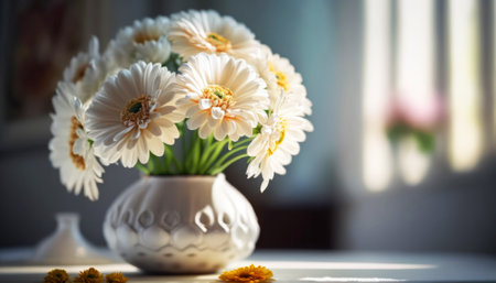 Bouquet of daisies in a vase on the windowsillの素材