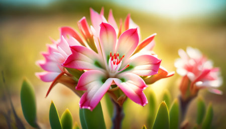 Pink cactus flower blooming in the garden. Nature background.の素材
