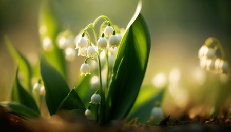 Lily of the valley in the forest. Beautiful spring flowers.の素材
