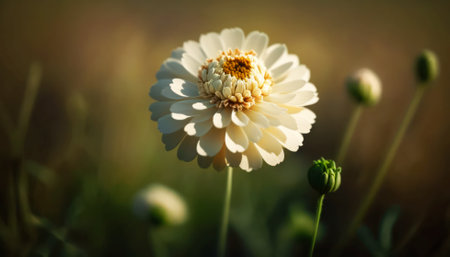 White Zinnia flower in the garden at sunset, selective focusの素材