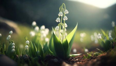 Blooming lily of the valley in the spring forest. Nature backgroundの素材