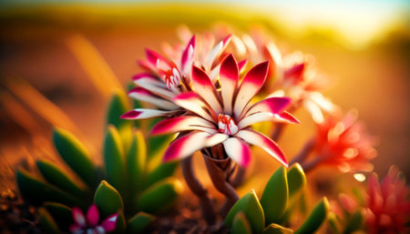 Blooming cactus in the desert, close up. Floral backgroundの素材