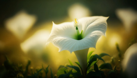 White flower in the garden with soft focus background and copy space.の素材