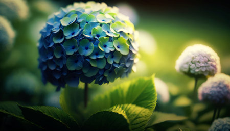 Hydrangea flowers in the garden. Soft focus, vintage tone.の素材