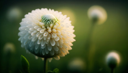 White chrysanthemum on a green background. Shallow depth of fieldの素材