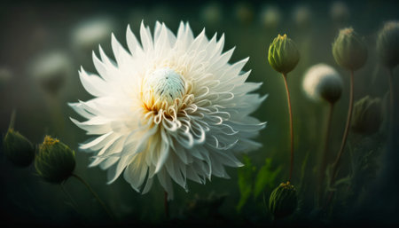White dahlia flower in the meadow. Nature background.の素材