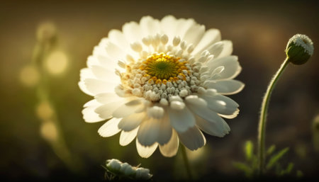 White daisy flower in the meadow at sunset. Shallow depth of fieldの素材