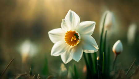 Daffodil flower in the garden. Spring nature background.の素材