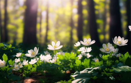 White wood anemone flowers in the forest. Springtime.の素材
