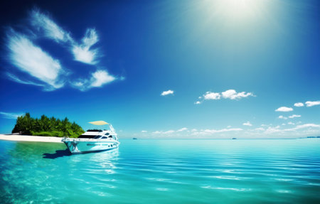 Luxury yacht in the sea on a sunny day. Collage.の素材