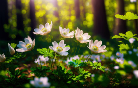 Spring wood anemone flowers in the forest. Springtime.の素材