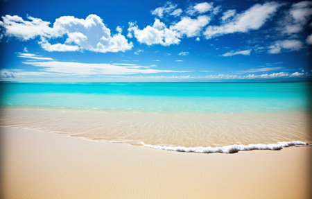 tropical beach with turquoise water, white sand and blue skyの素材