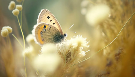 butterfly on a flower in a meadow, macro photoの素材
