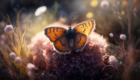 Butterfly on a flower in the garden. Shallow depth of field.の素材